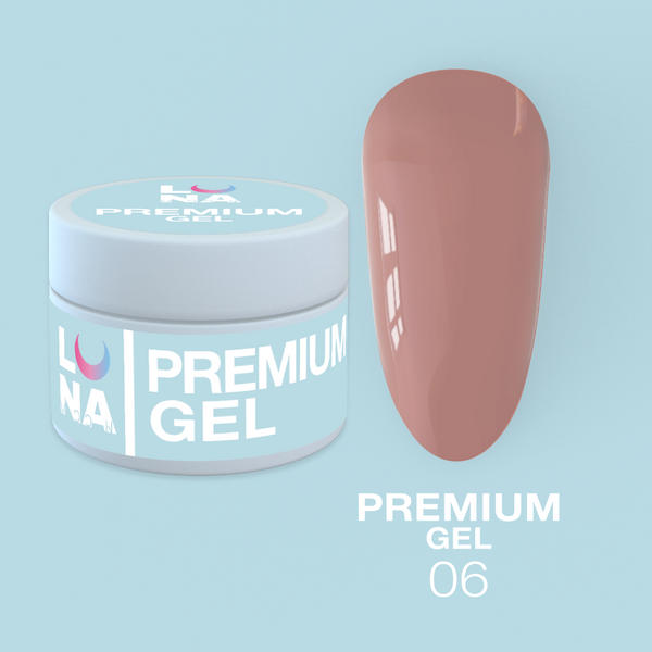 Gel for nail extension dark beige LunaMoon Gel Premium No. 6, 15 ml