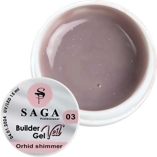 Гель нарощування Saga Professional Builder Gel Veil 3 Shimmer ніжно-рожевий з шиммером, 30 мл