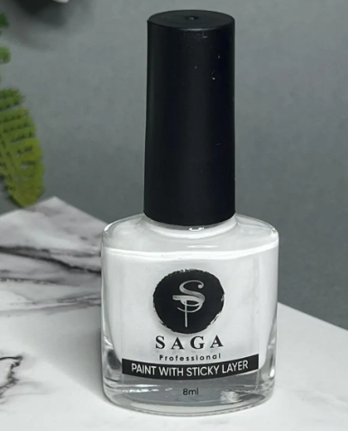 Lacquer paint for stamping with a sticky layer SAGA Professional white 8 ml