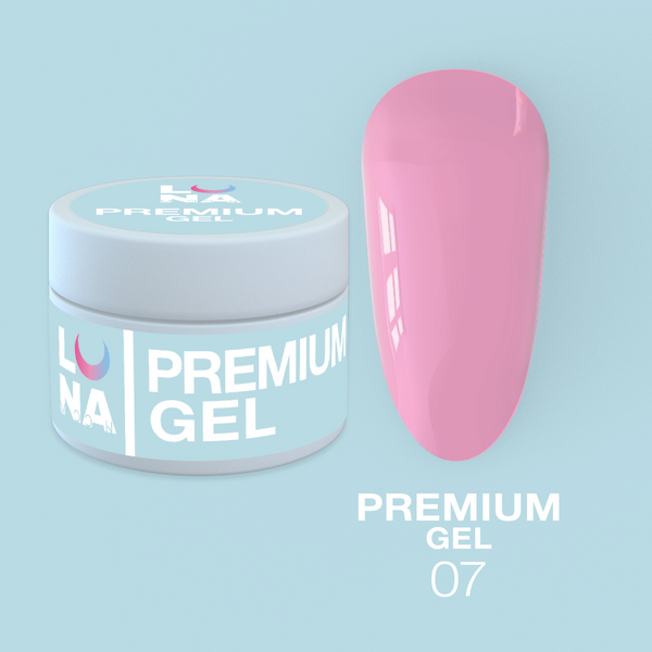 Гель для нарощування нігтів рожевий LunaMoon Gel Premium №7, 15 мл