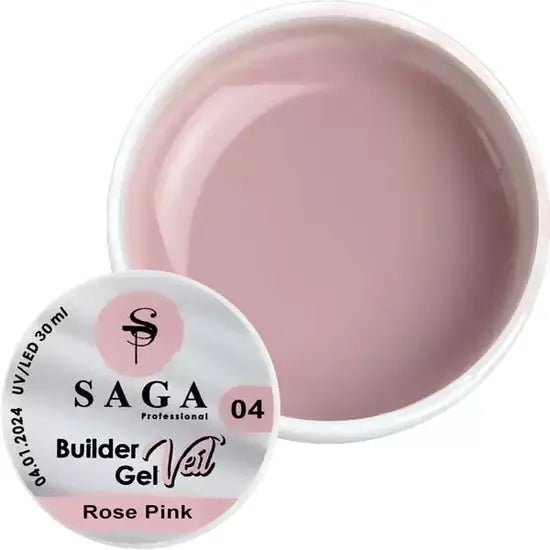 Гель для нарощування Saga Professional Builder Gel Veil 4 Rose Pink світло-рожевий, 30 мл