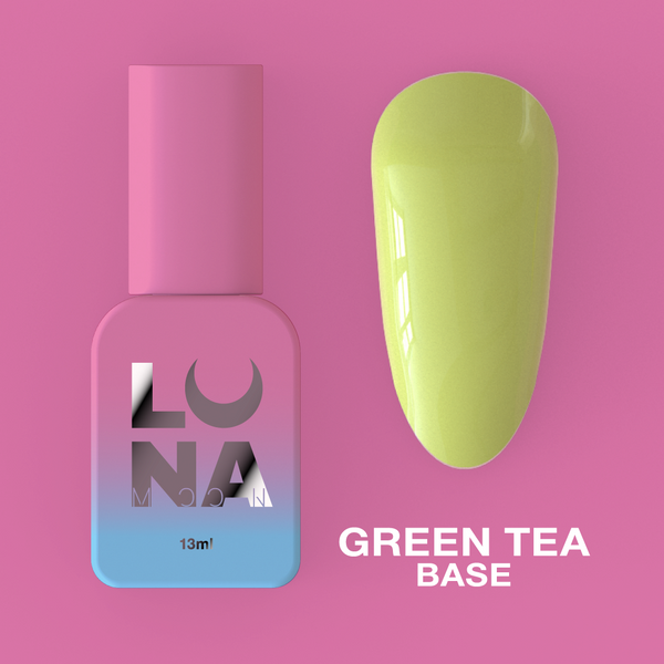 Camouflage base for nails LunaMoon Base Green Tea in a light green shade, 13 ml