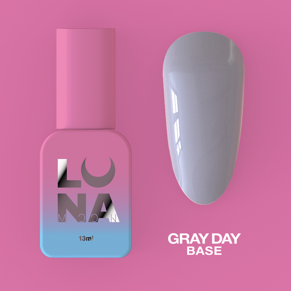 Camouflage base for nails LunaMoon Base Gray Day in a gray shade, 13 ml