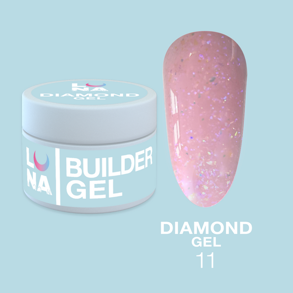 Гель для нарощування рожевий з блискітками LunaMoon Diamond Gel №11, 15 мл ( гель для нігтів )