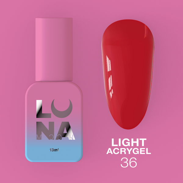 Рідкий гель LunaMoon Light Acrygel №36 темно-червоний, 13 мл (гель для нігтів)