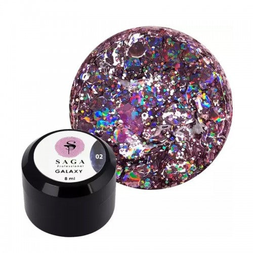 Saga Professional Galaxy Glitter nail gel #02, 8 ml