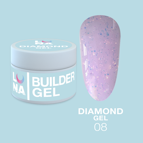 Гель для нарощування фіолетовий з блискітками LunaMoon Diamond Gel №8, 15 мл