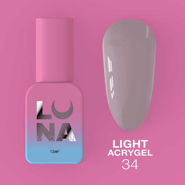 Рідкий гель LunaMoon Light Acrygel №34 пастельно-сливовий, 13 мл