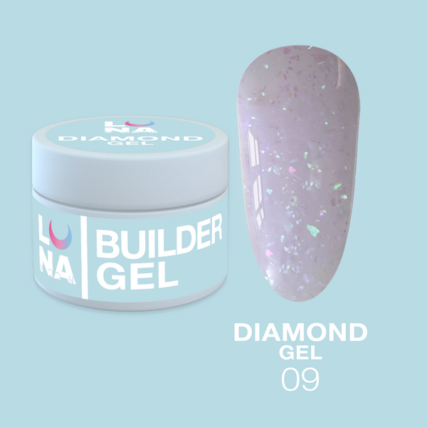 Гель для нарощування фіолетово-рожевий з блискітками LunaMoon Diamond Gel №9, 15 мл