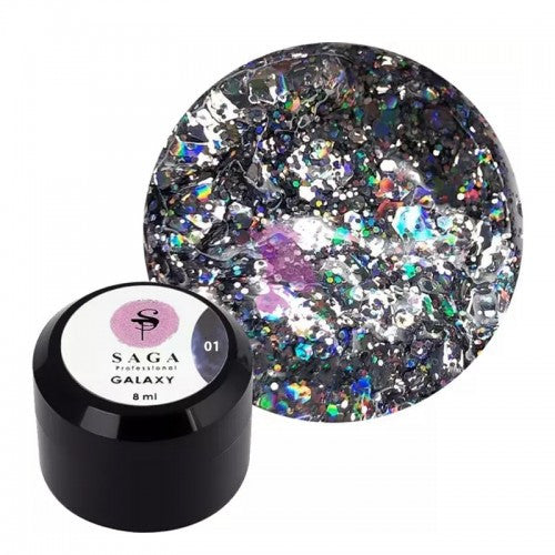 Saga Professional Galaxy Glitter nail gel #1, 8 ml