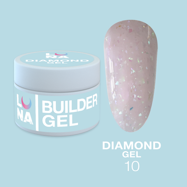 Gel d'extension rose clair avec des paillettes LunaMoon Diamond Gel n° 10, 15 ml