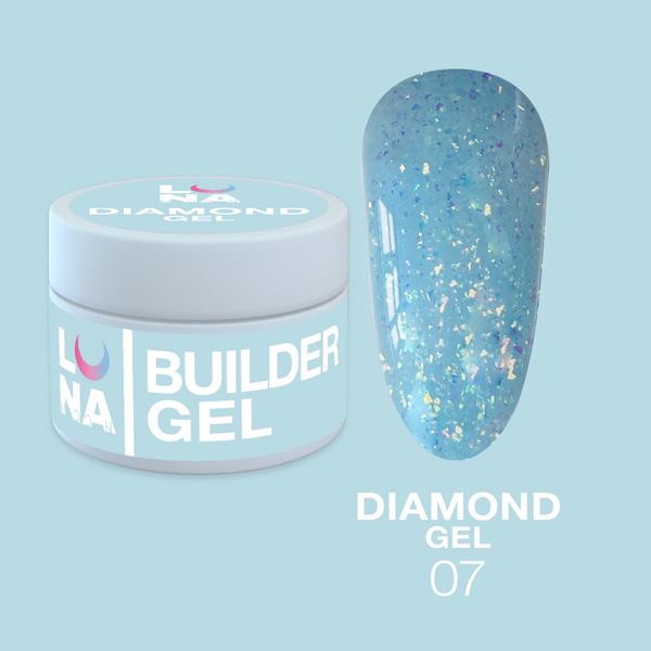 Гель для нарощування синій з блискітками LunaMoon Diamond Gel №7, 15 мл ( гель для нігтів )