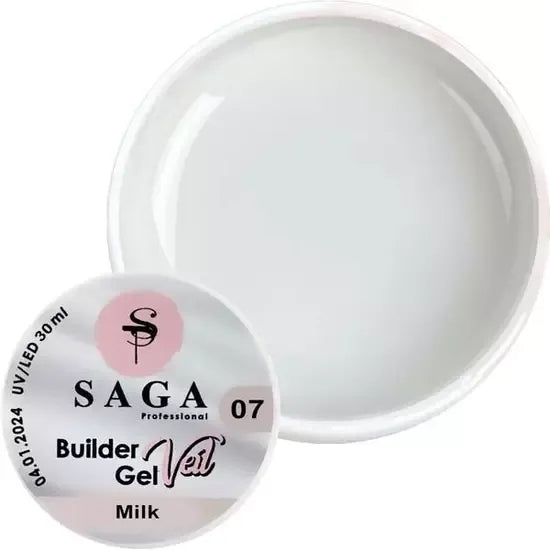 Building gel Saga Professional Builder Gel Veil 7 Milk milky white, 15 ml