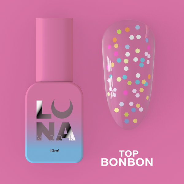 Top for gel polish Top Bonbon with various colored figures without a sticky layer, 13 ml