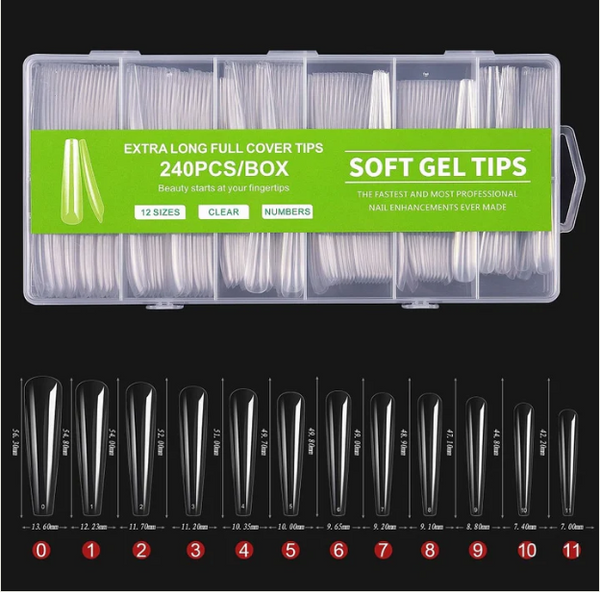 Extra Long Soft Gel Tips Coffin, 240 шт