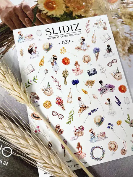 Slider design SLIDIZ water nail sticker on any background, summer, girls, picnic