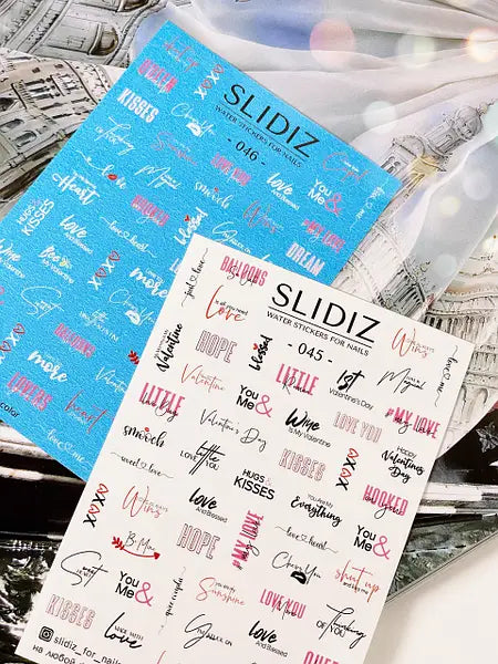 Slider design SLIDIZ water nail sticker on any background, words, inscriptions, text