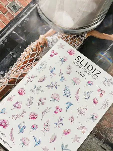 Slider design SLIDIZ water nail sticker on any background, flowers