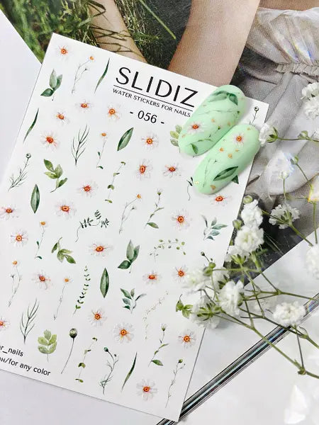 Slider design SLIDIZ water nail sticker on any background, flowers, daisies