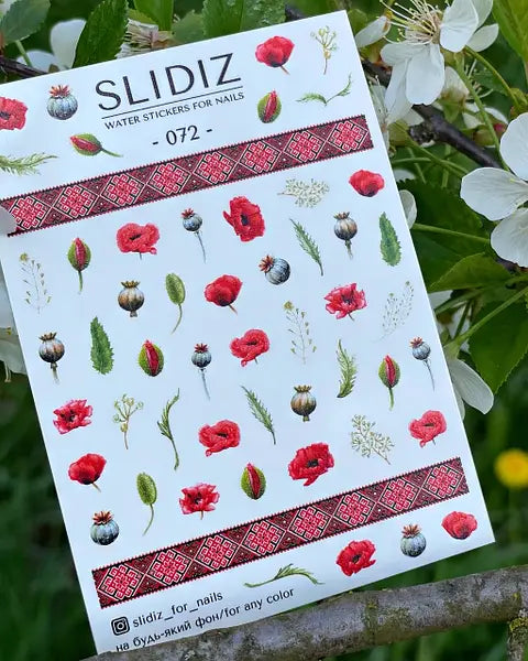 Slider design SLIDIZ sticker on any background in Ukrainian style, Ukraine, embroidery, poppy