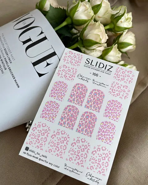 Slider design SLIDIZ sticker on any background, with white substrate, pink leopard