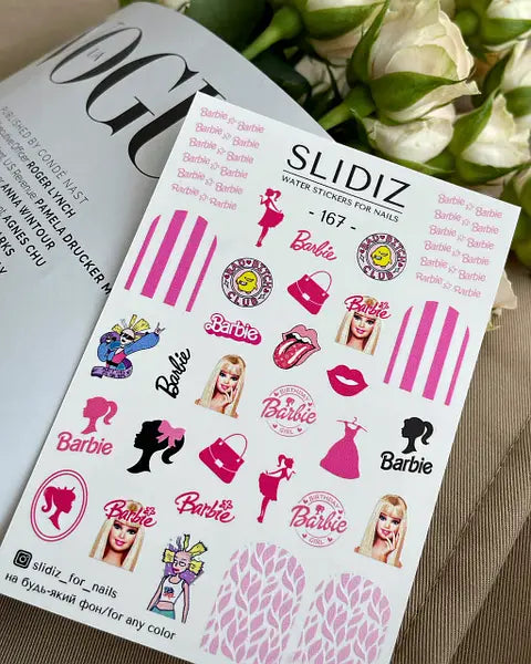 Slider design SLIDIZ sticker on any background, with white substrate, Barbie, Barbie