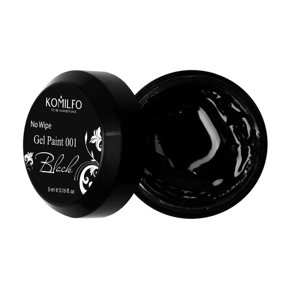 GEL PAINT WITHOUT STICKY LAYER KOMILFO NO WIPE GEL PAINT BLACK 001 (BLACK), 5 ML