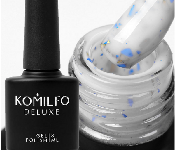 KOMILFO POTAL BASE P009 (MILK WITH BLUE AND GOLD POTAL), 8 МЛ (база для нігтів)