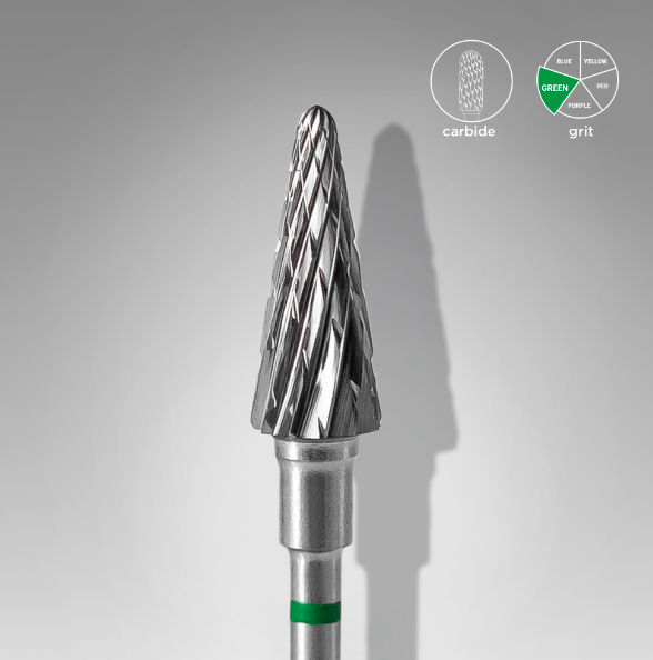 Staleks carbide milling cutter, truncated green cone, diameter 6 mm / working part 14 mm