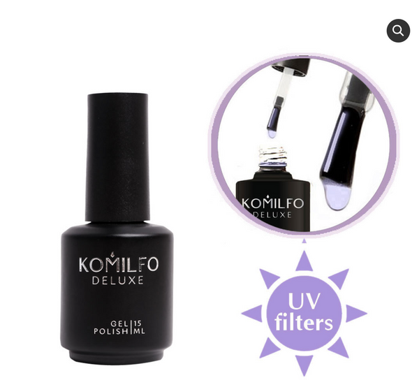 KOMILFO NO WIPE RUBBER TOP – TOP FOR GEL POLISH WITHOUT STICKY LAYER WITH UV FILTERS, 15 ML