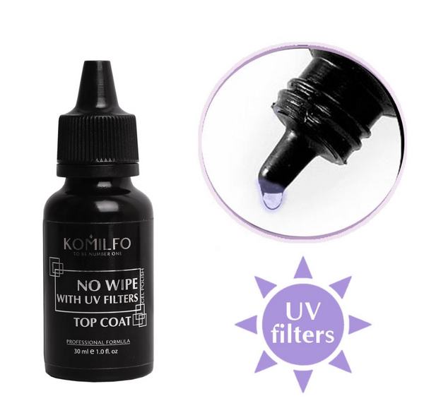 Komilfo No Wipe with Filtres Top - top pour vernis gel sans filtre UV avec filtres UV, 15 ml ( nail top )