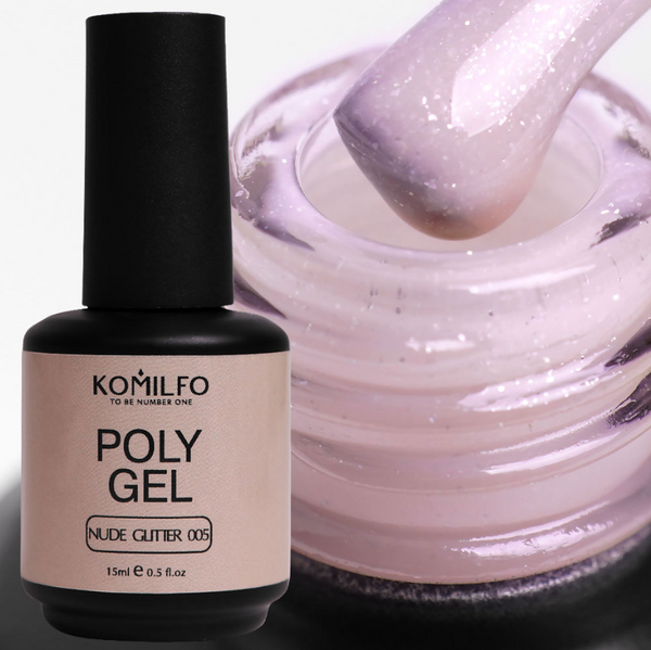 Komilfo PolyGel 005 Nude Glitter, 15 мл (з шиммером) (гель для нігтів)