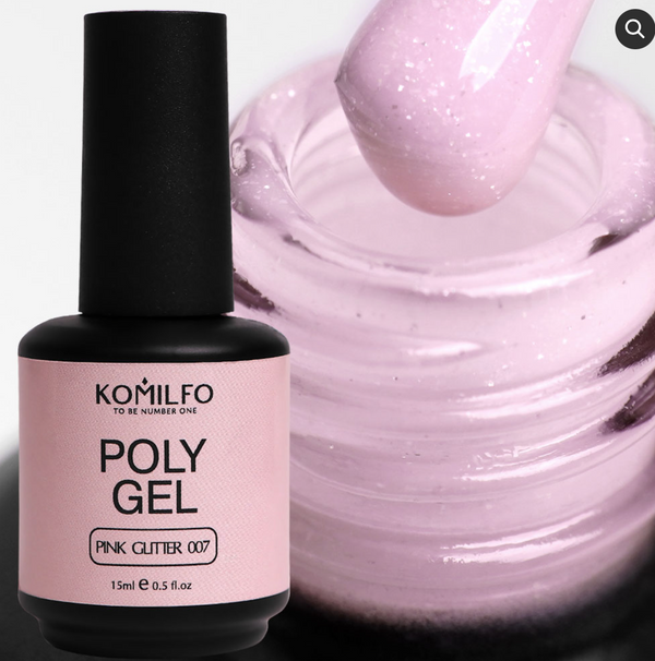 KOMILFO POLYGEL 007 PINK GLITTER, 15 ML (WITH SHIMMER)