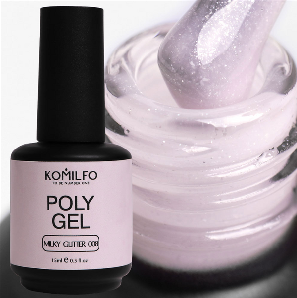 Komilfo PolyGel 008 Milky Glitter, 15 ml (avec reflets)