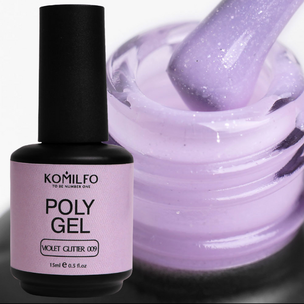 Komilfo PolyGel 009 Violet Glitter, 15 мл (з шиммером)